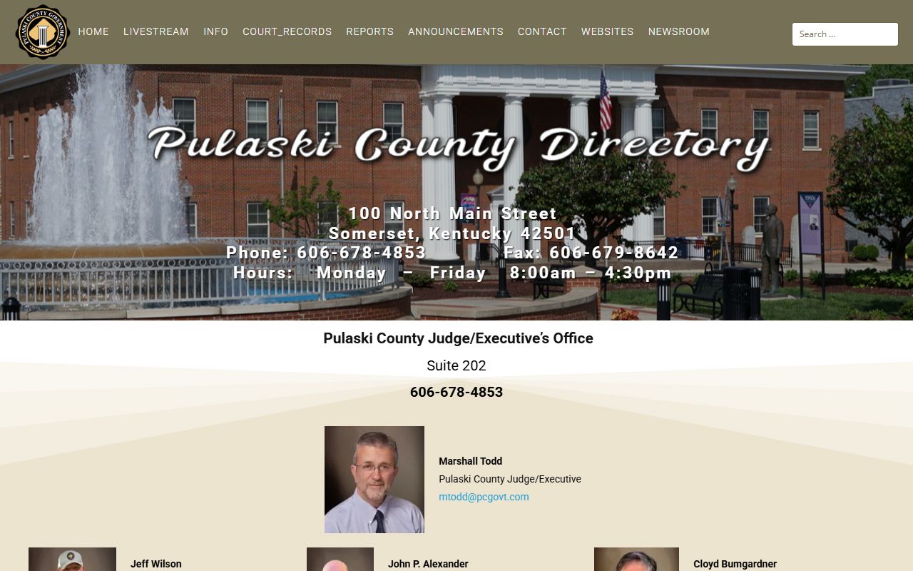 Pulaski County Court records county government officials directory