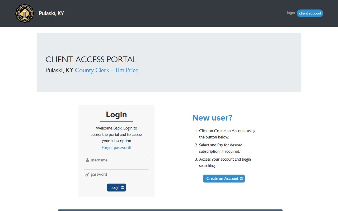 Pulaski County Clerk land records subscription portal