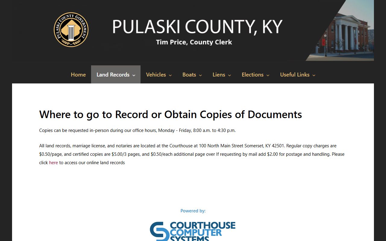 Pulaski County Clerk copy request instructions