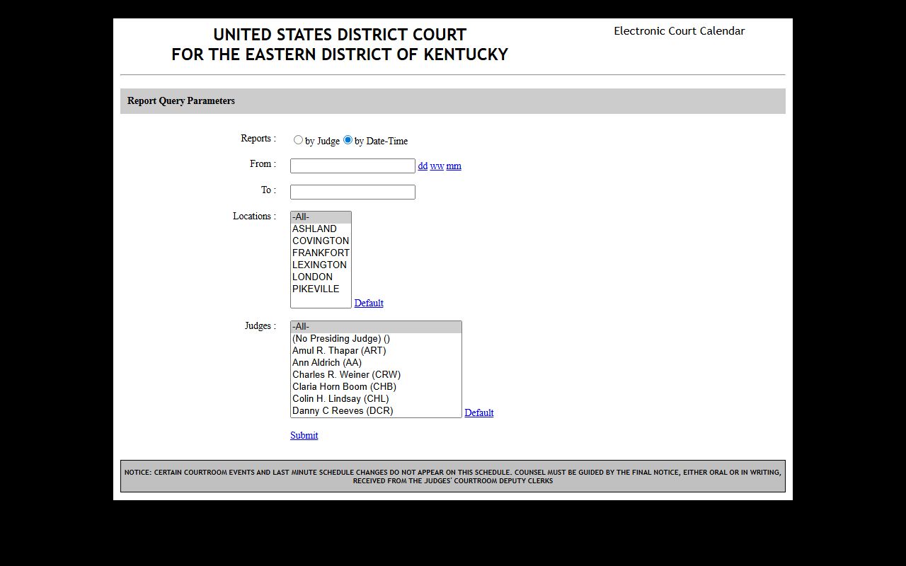 Pulaski County court dockets Eastern District public calendar