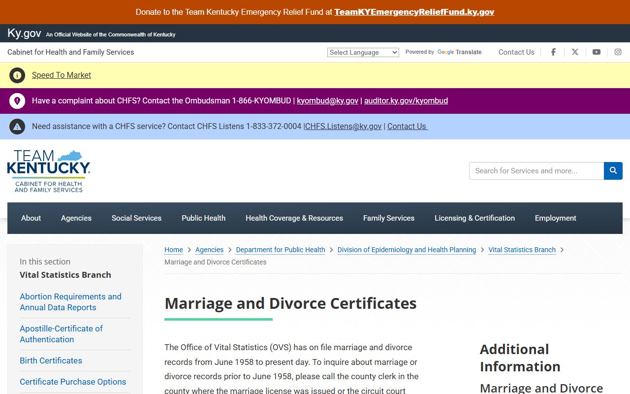 Pulaski County marriage and divorce records Kentucky vital certificates