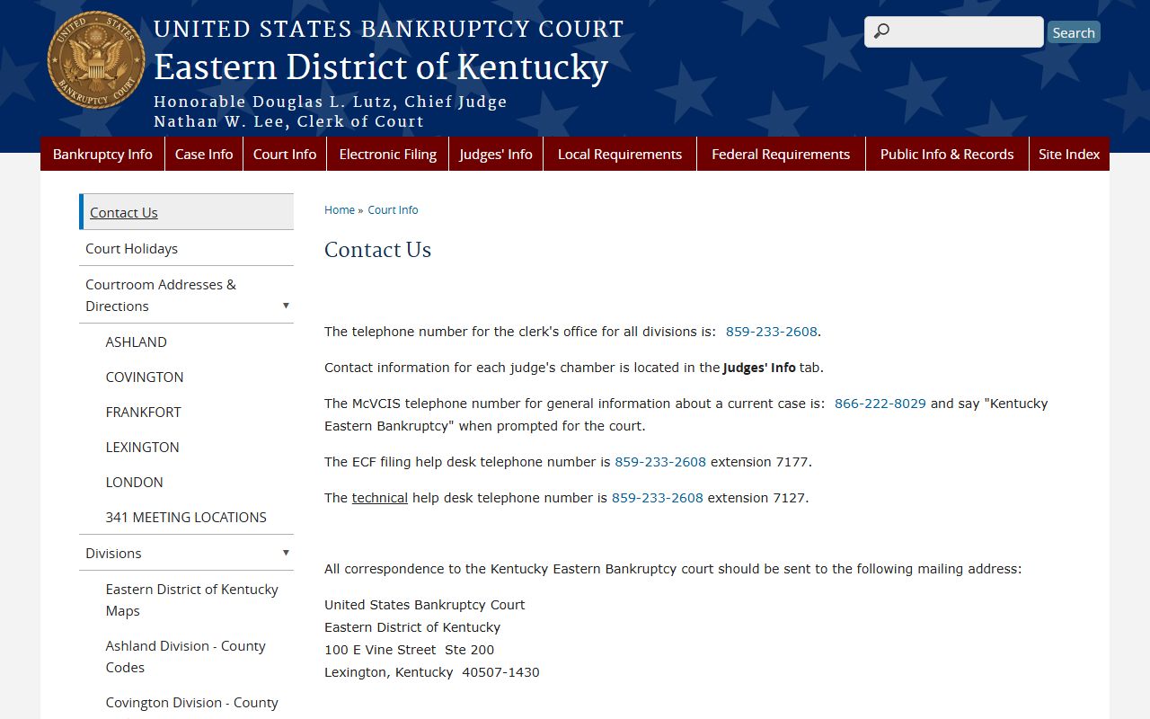 Pulaski County probate records bankruptcy court contact page