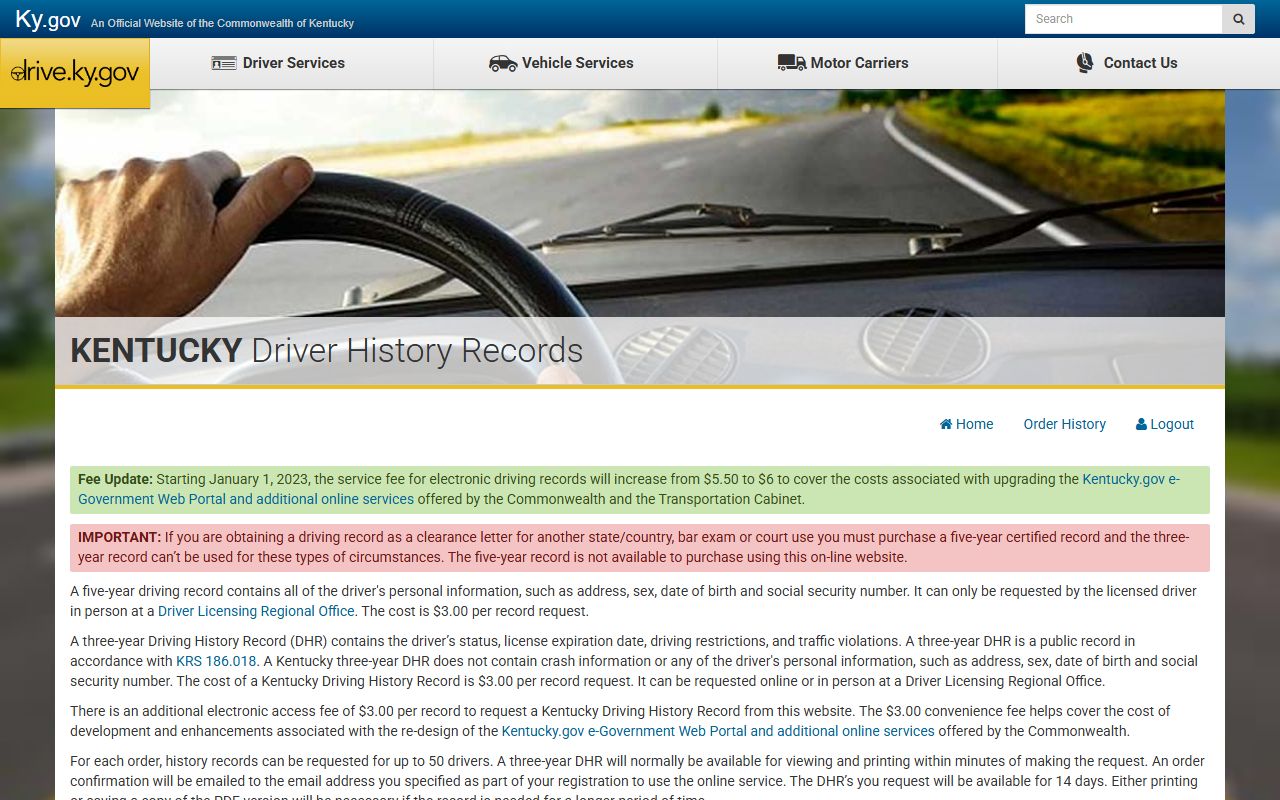 Pulaski County traffic court records Kentucky driving history portal