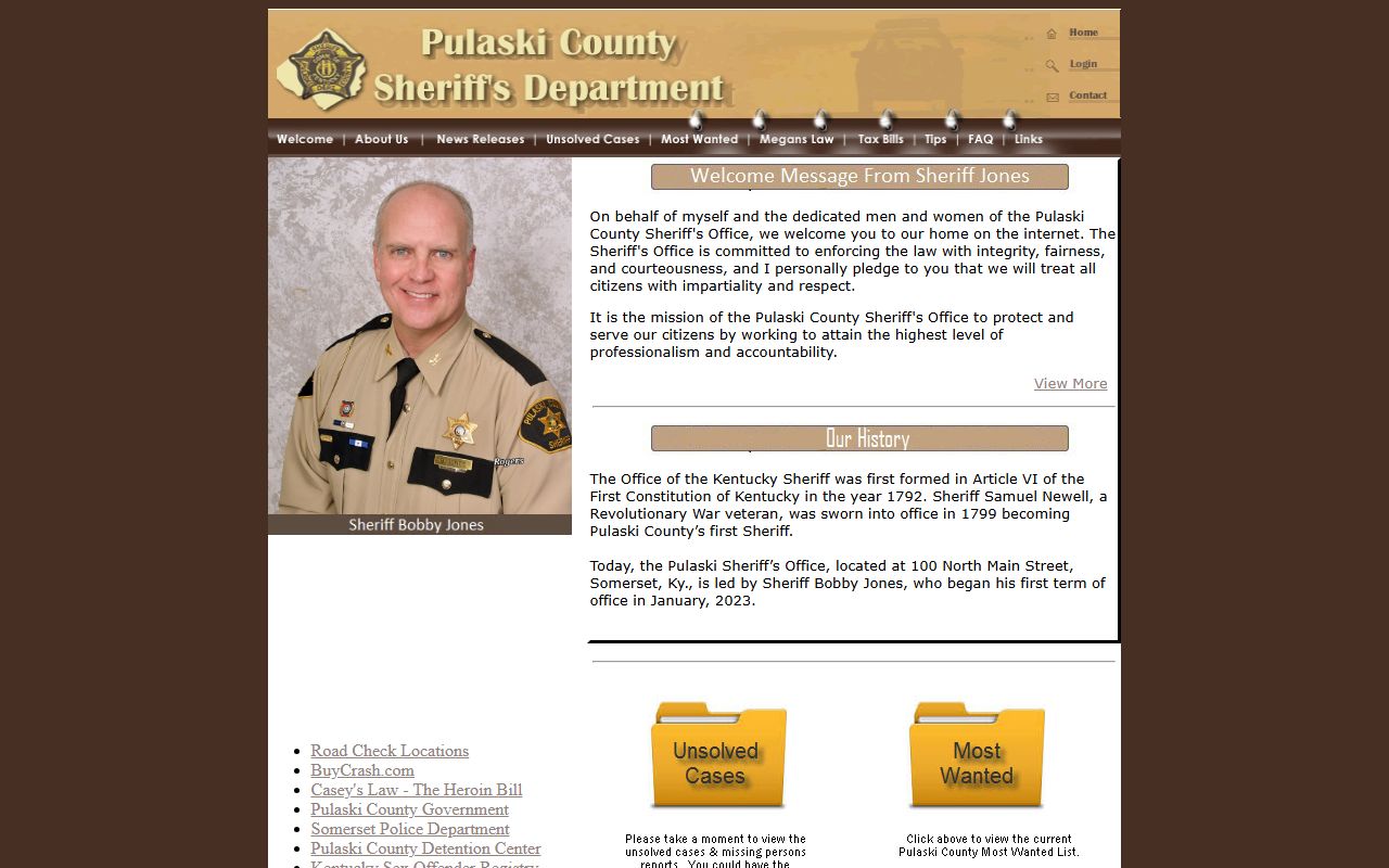 Pulaski County warrant records sheriff homepage
